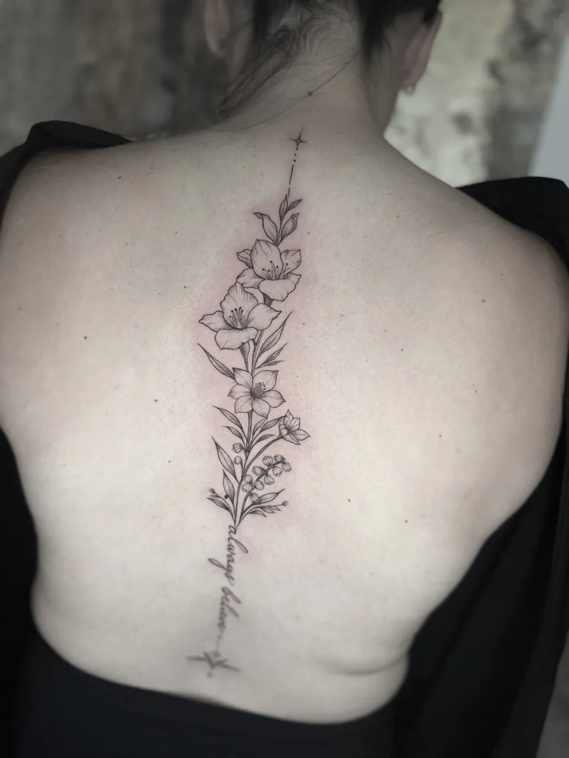 Fine line wildflower stem down the spine