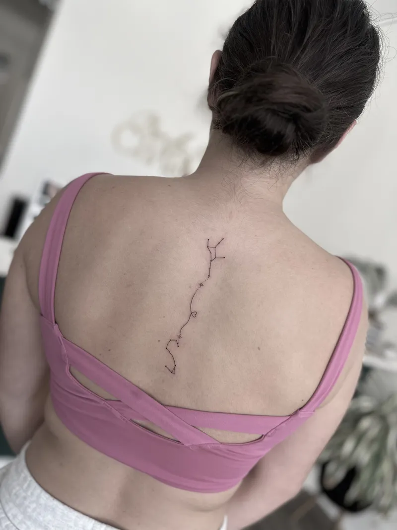 Fine line botanical stem down the spine