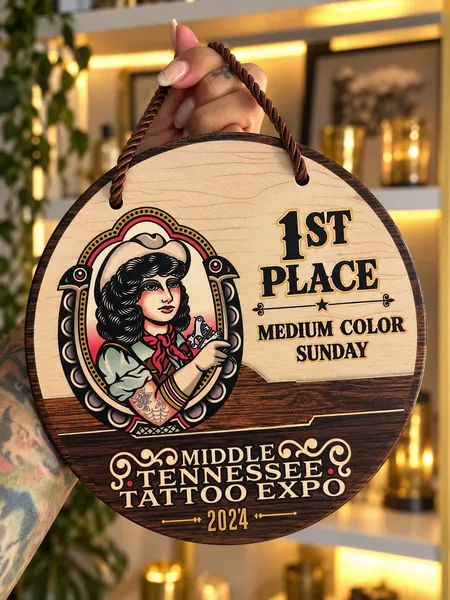 1st Place plaque — Medium Color Sunday, Middle Tennessee Tattoo Expo 2024